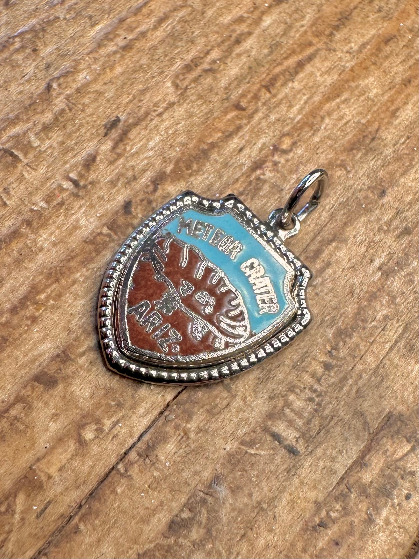 Meteor Crater Arizona Enamel Crest 925 Sterling Silver Charm Pendant