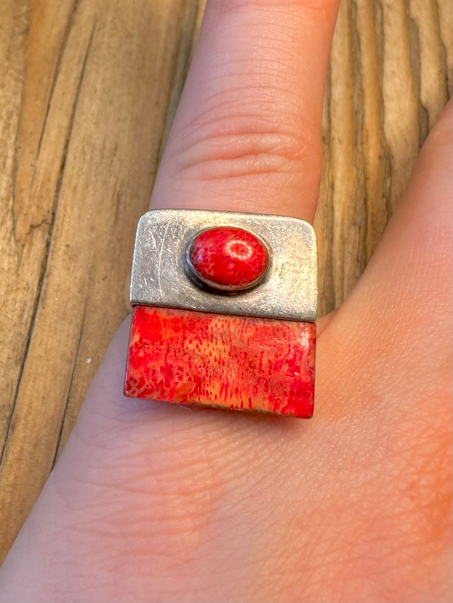 Abstract Coral Square 925 Sterling Silver Size N Ring