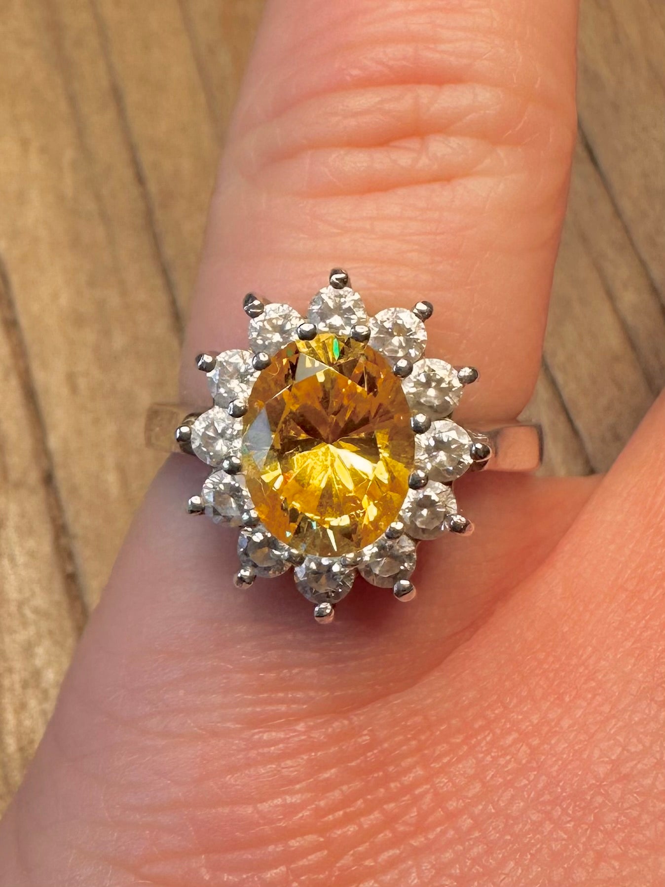 Vintage Yellow and White CZ 925 Sterling Silver Size M Ring