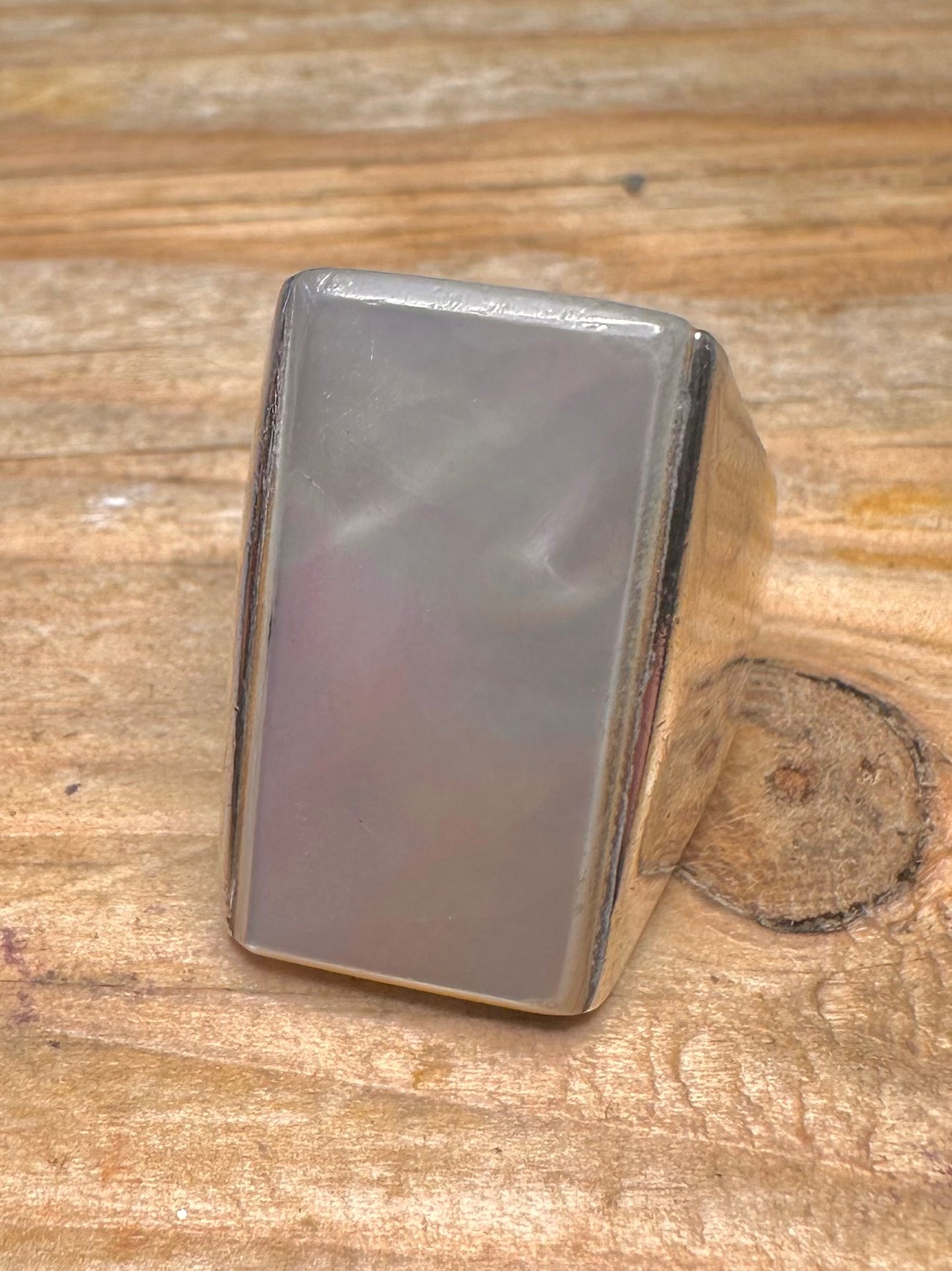 Modernist Mother of Pearl Rectangle 925 Sterling Silver Size O Ring