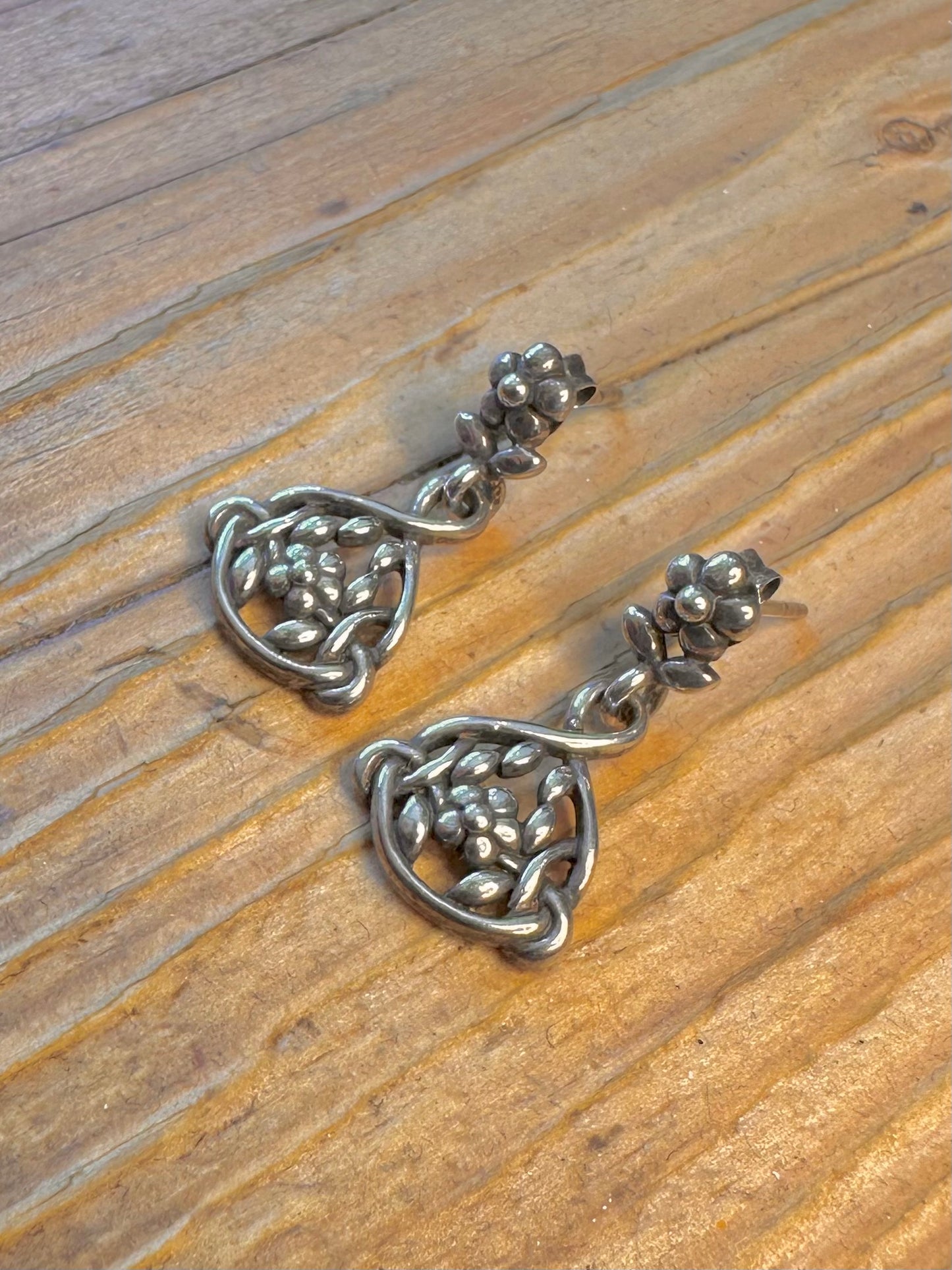 Flower Intricate Dangle 925 Sterling Silver Earrings