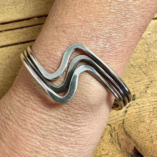 Abstract Modernist Wavy Cuff 925 Silver Bangle
