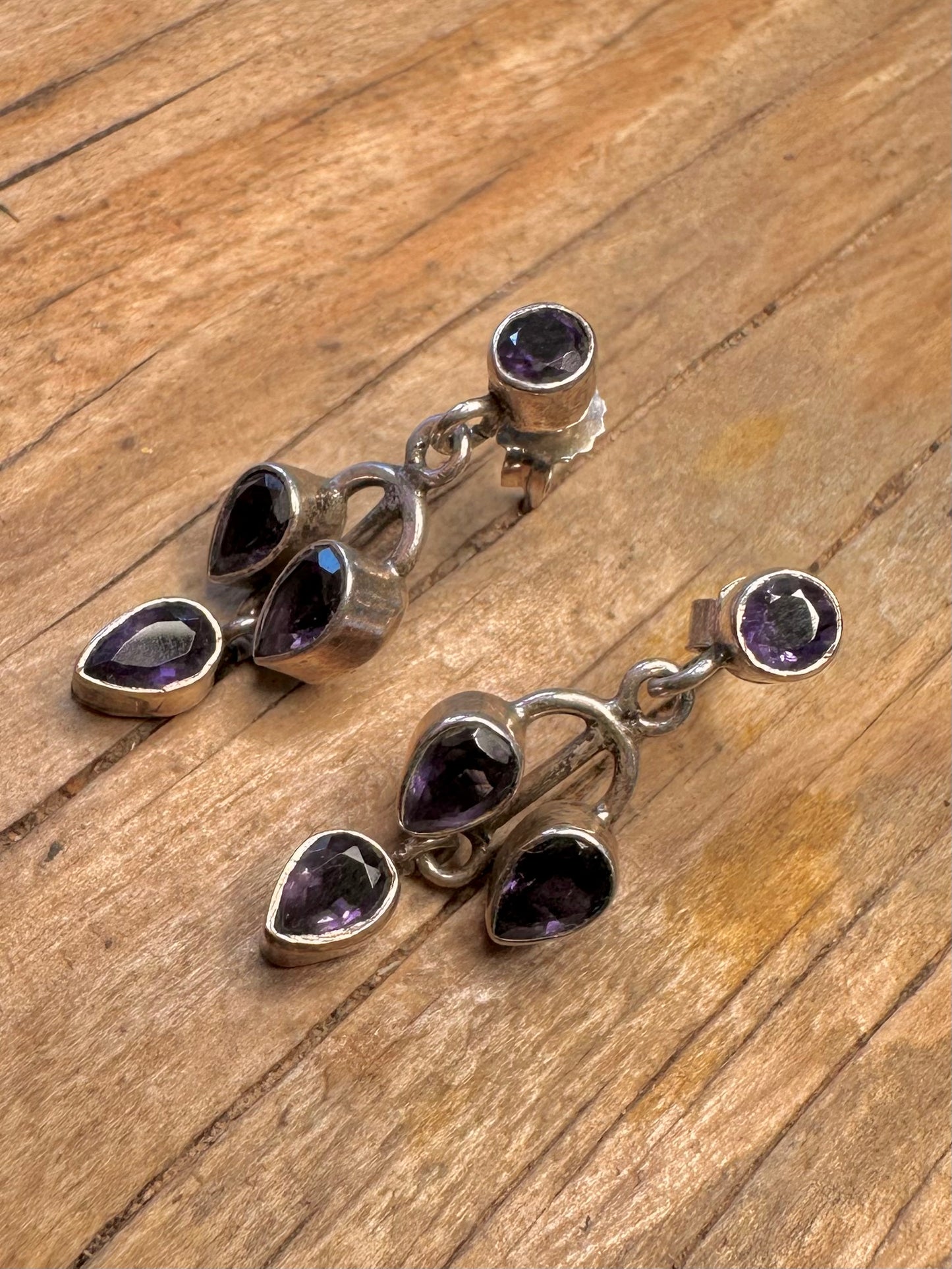 Vintage Dunkelblaue/Violette 925 Sterling Silber Ohrhänger