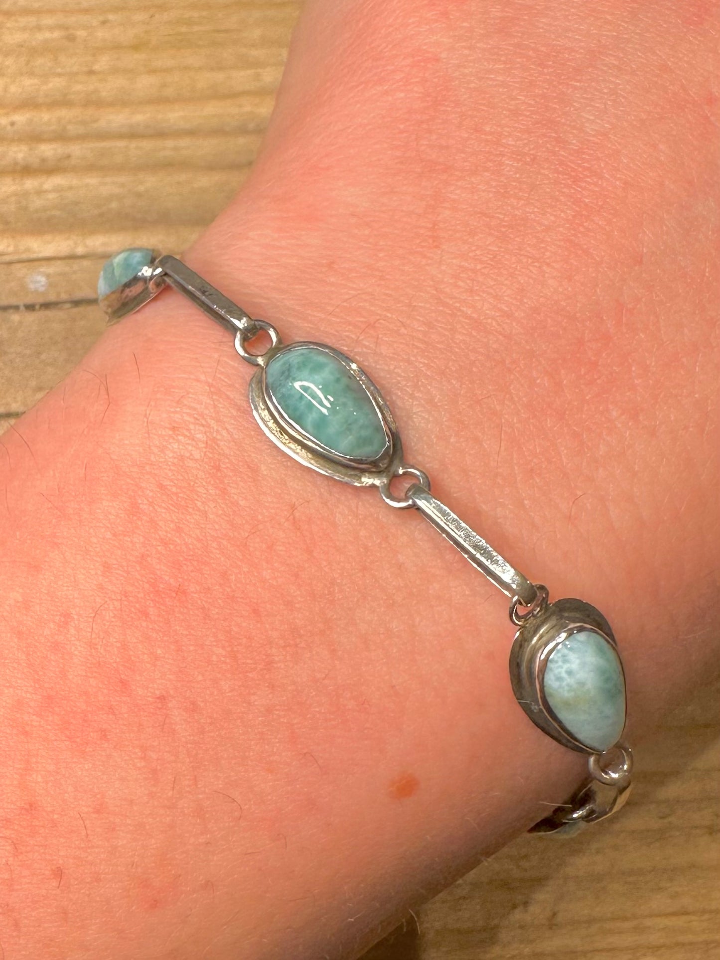 Vintage Larimar Tear Drop 925 Sterling Silver 8.3 inch Bracelet