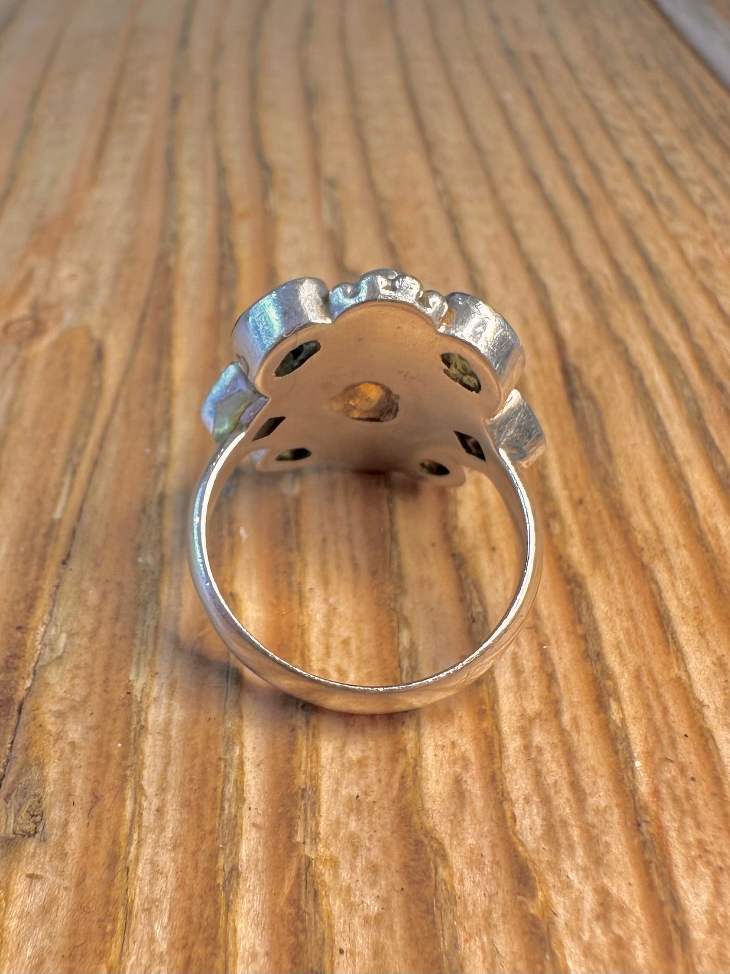 Citrine Peridot Smokey Quarts Pearl 925 Sterling Silver Size L Ring