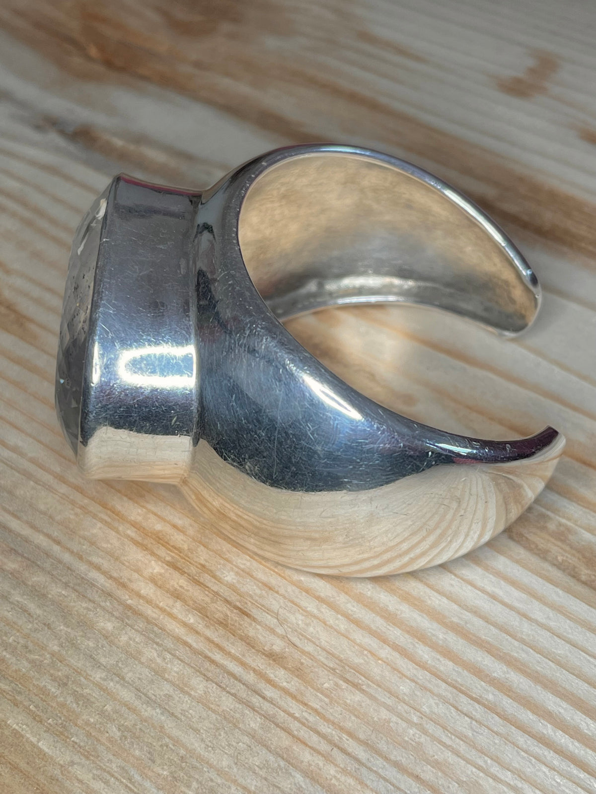 Large Oval Clear Quartz 925 Sterling Silver Bangle Bracelet