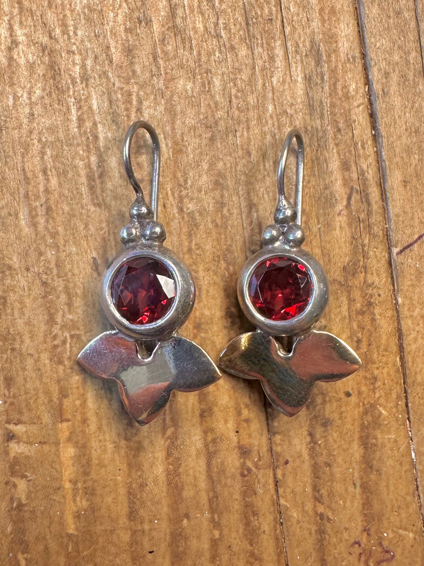 Red Gemstone Leaf Design 925 Sterling Silver Earrings