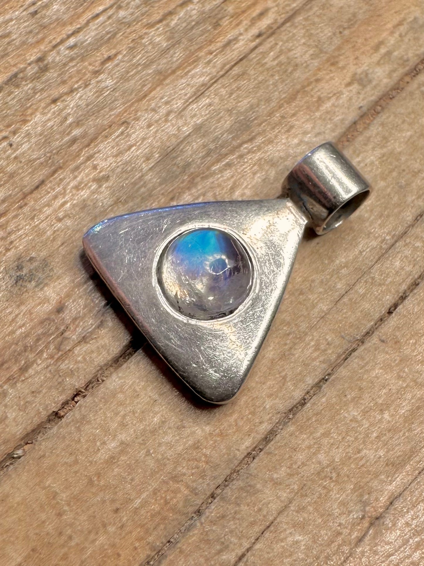 Modernist Moonstone Triangle 925 Sterling Silver Pendant