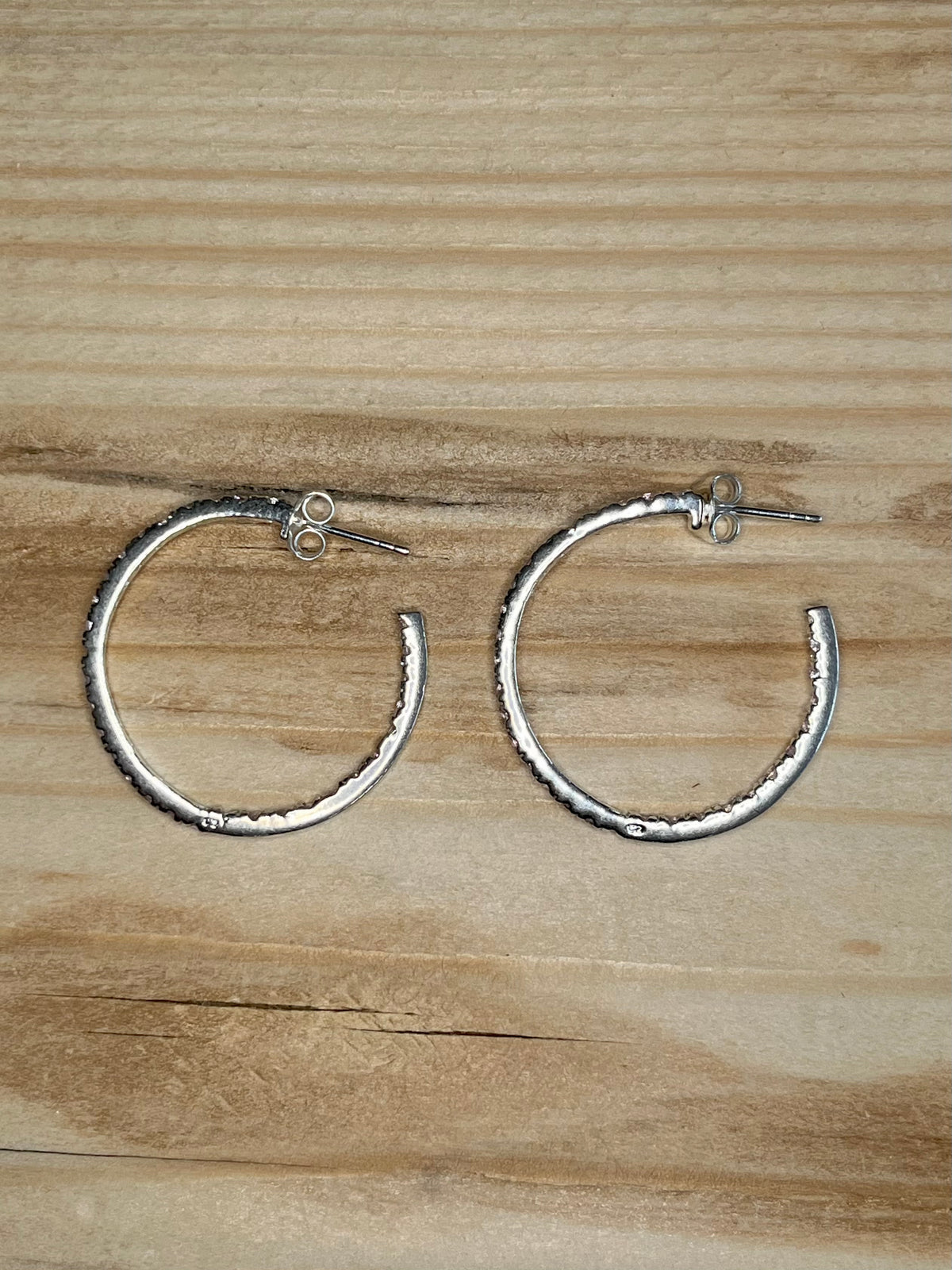 Pink CZ Hoops 925 Sterling Silver Earrings