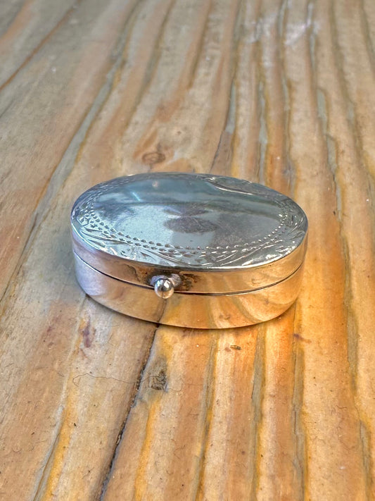 Engraved Oval Pill Box 925 Sterling Silver Collectable