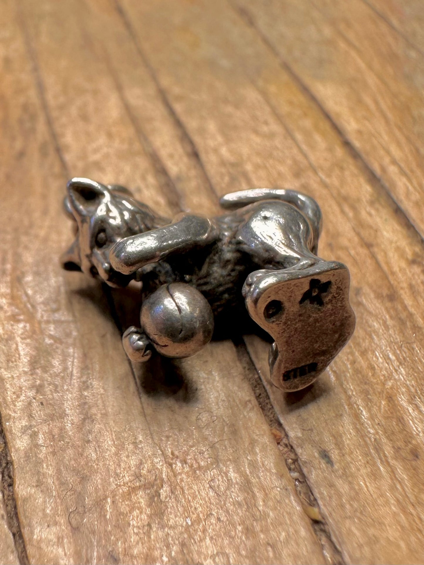 Vintage Kitten with Ball 925 Sterling Silver Charm Pendant