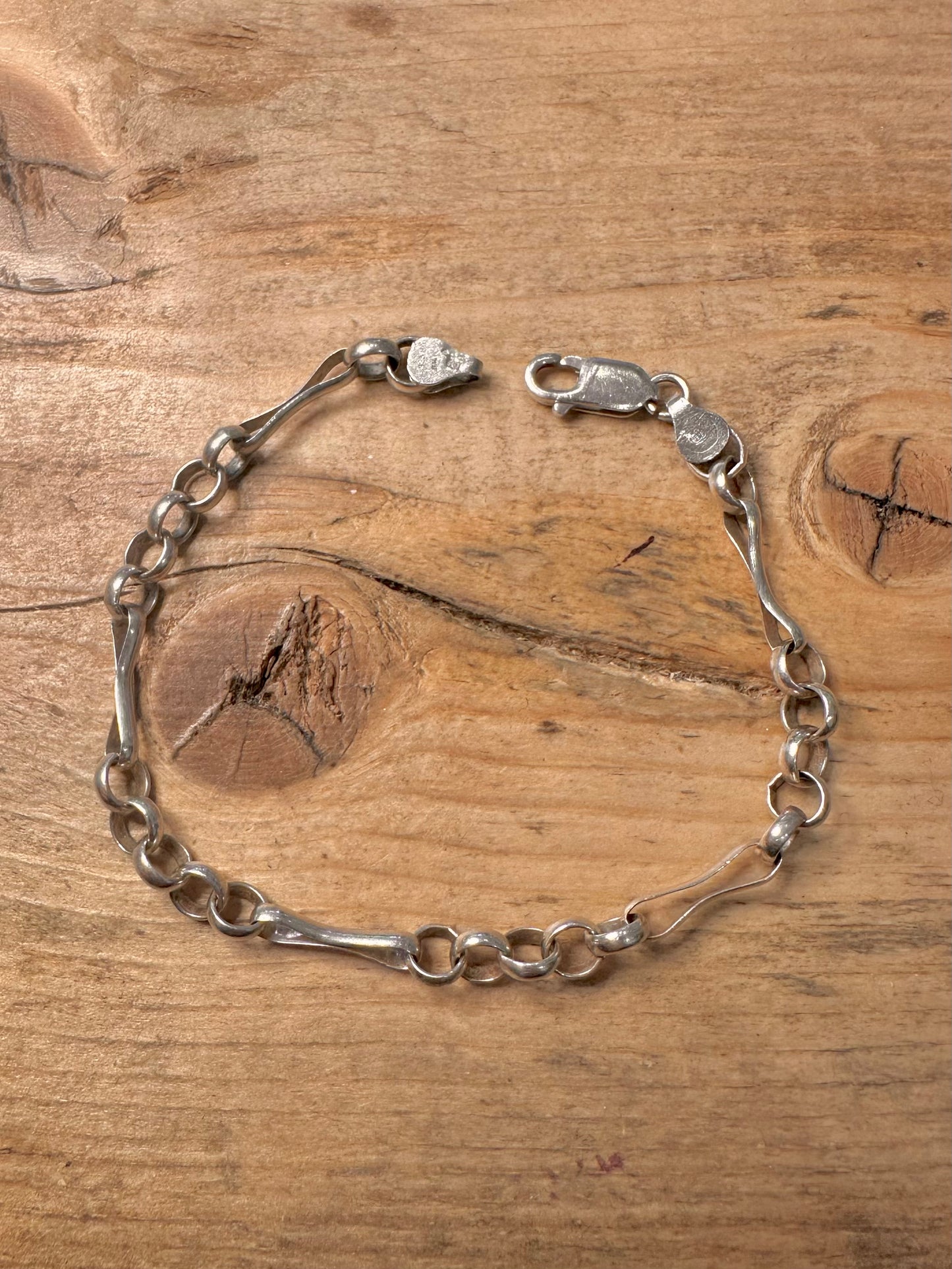 Vintage Belcher and Bar Link Italy 925 Silver 7.8 inch Bracelet
