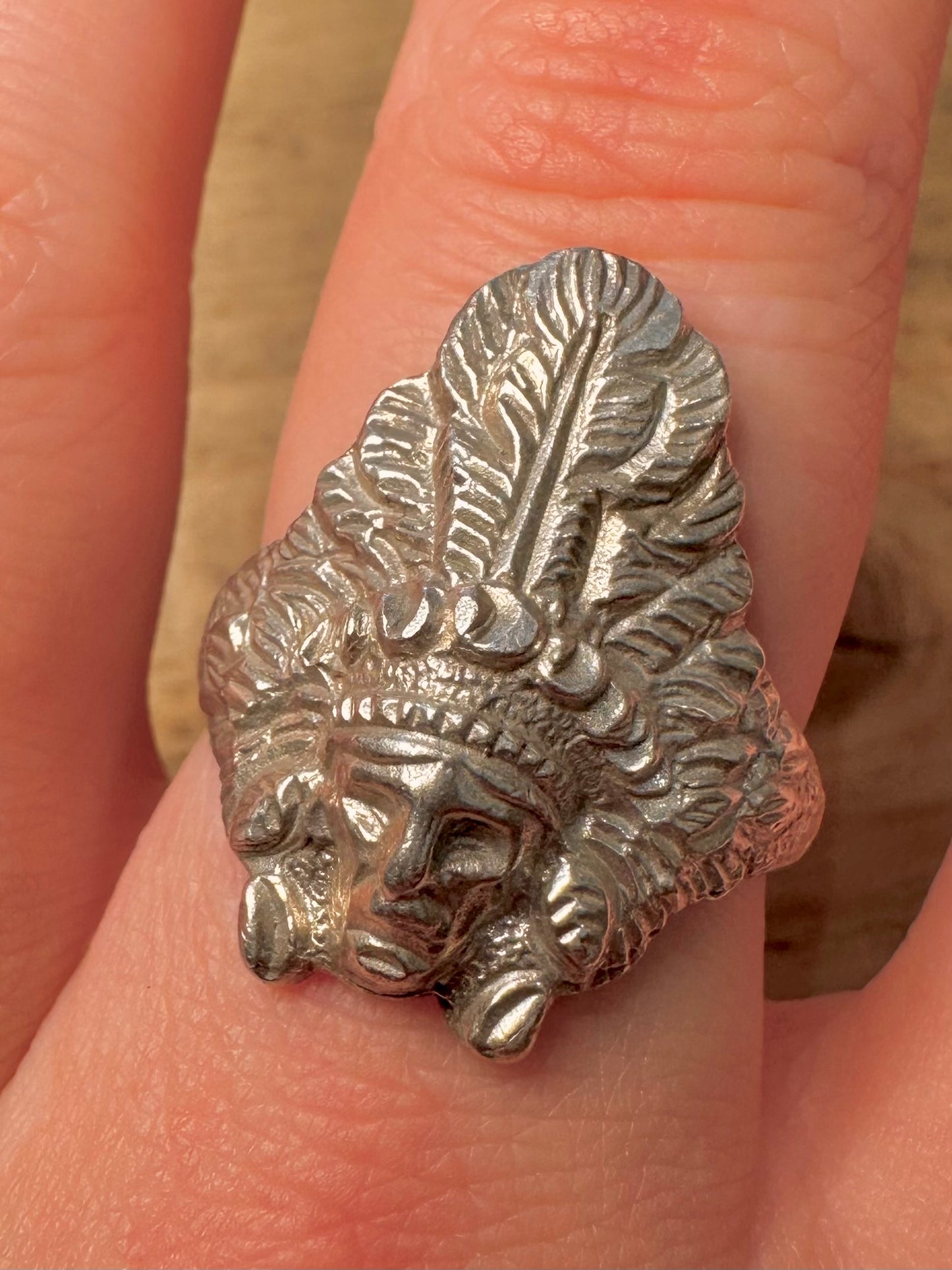 Vintage Native American Head 925 Silver Size U1/2 Ring