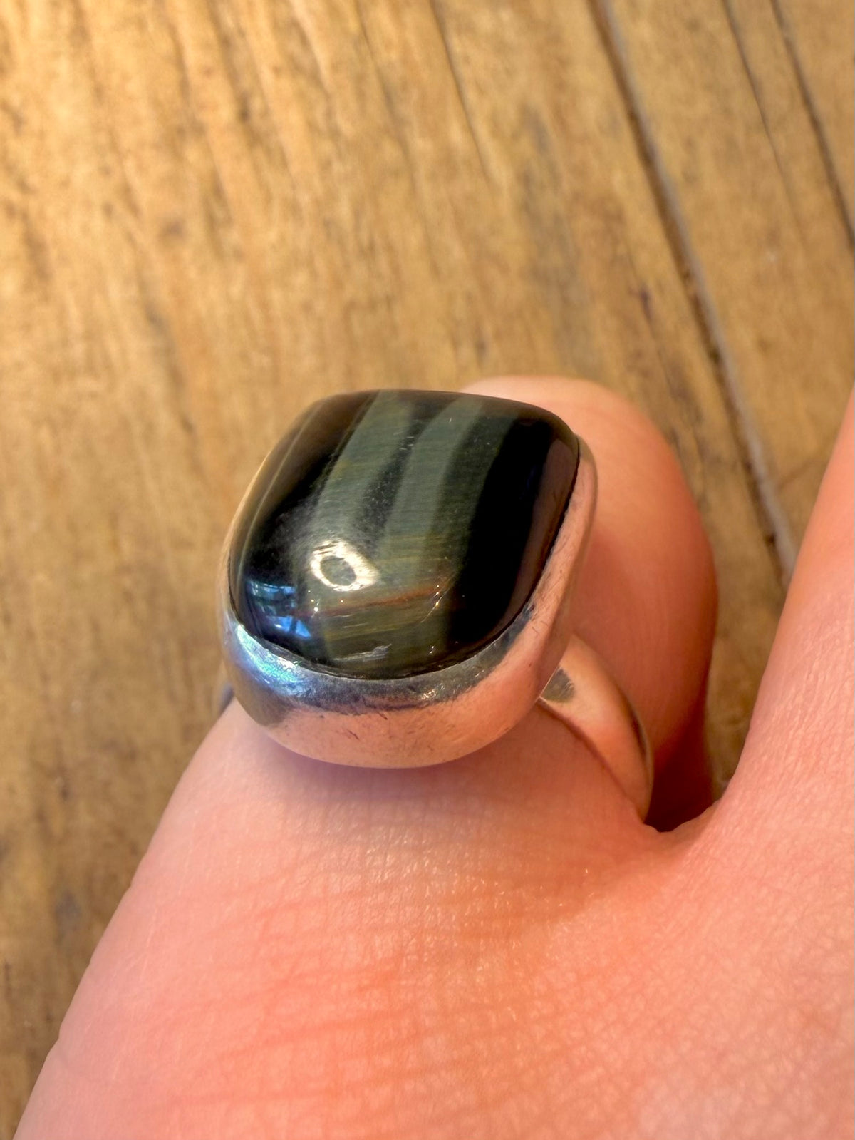 Blue Tigers Eye Stone 925 Sterling Silver Size O Ring
