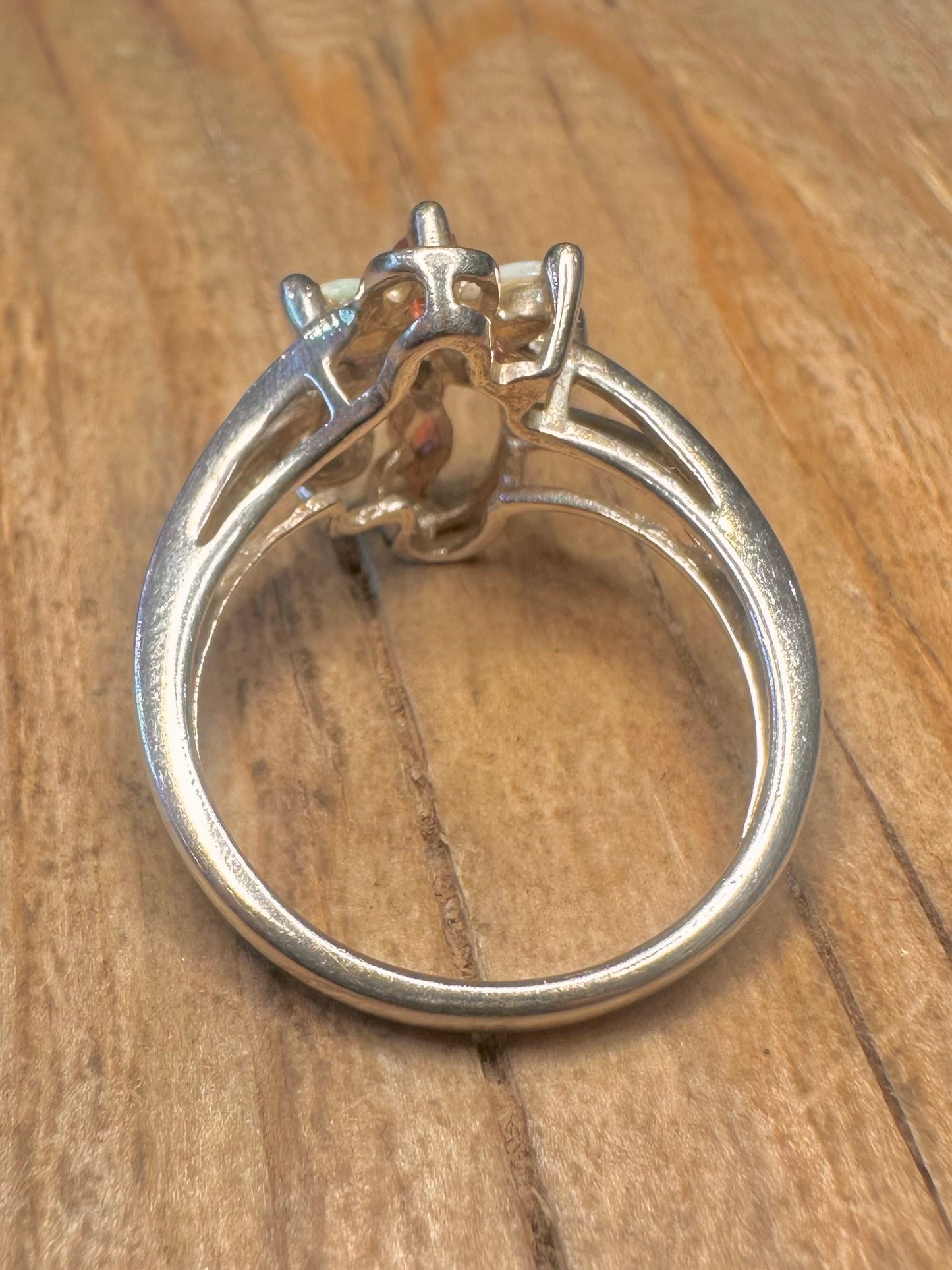 Vintage Opal and Pink Tourmaline 925 Sterling Silver Size T Ring