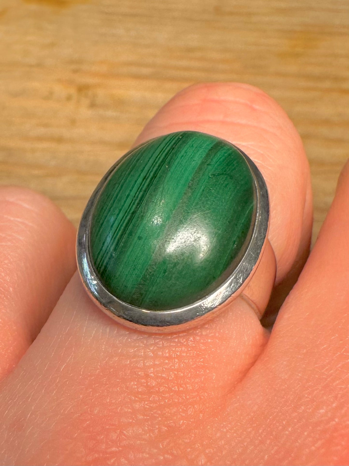 Vintage Malachit oval 925er Sterlingsilber Ring Größe P