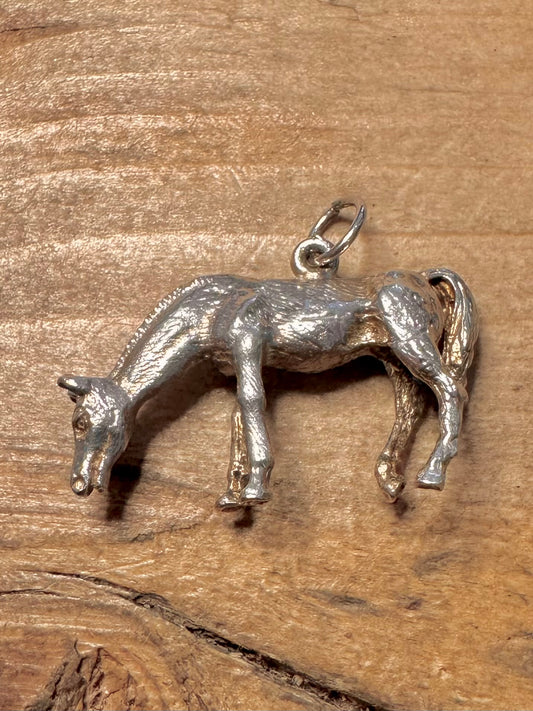Vintage Large Horse 925 Silver Charm Pendant