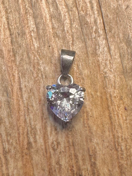 Vintage Heart White CZ 925 Sterling Silver Pendant