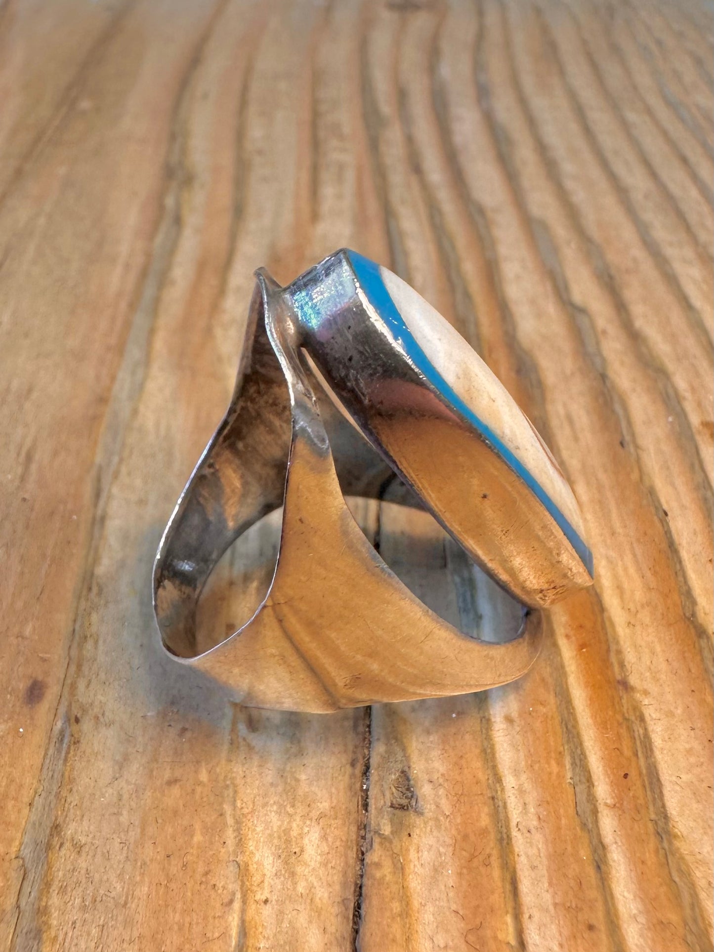 Eye of Shiva Blue Border 925 Sterling Silver Size N Ring