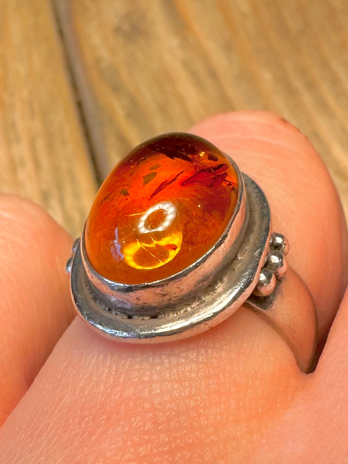 Vintage Oval Amber 925 Sterling Silver Size N1/2 Ring