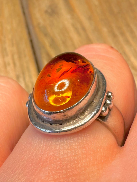Vintage Oval Amber 925 Sterling Silver Size N1/2 Ring