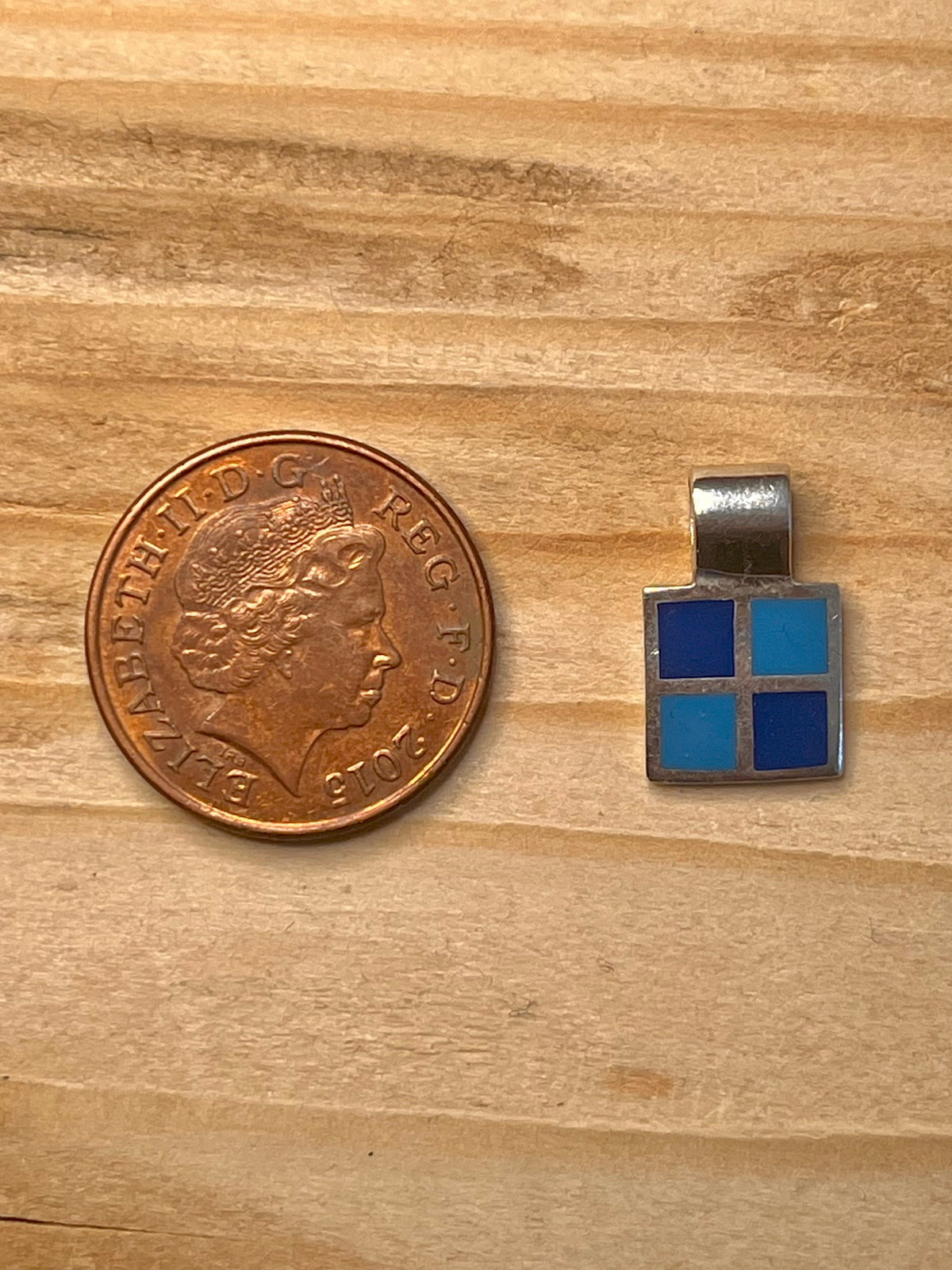 Small Blue Enamel Mosaic Square 925 Sterling Silver Pendant