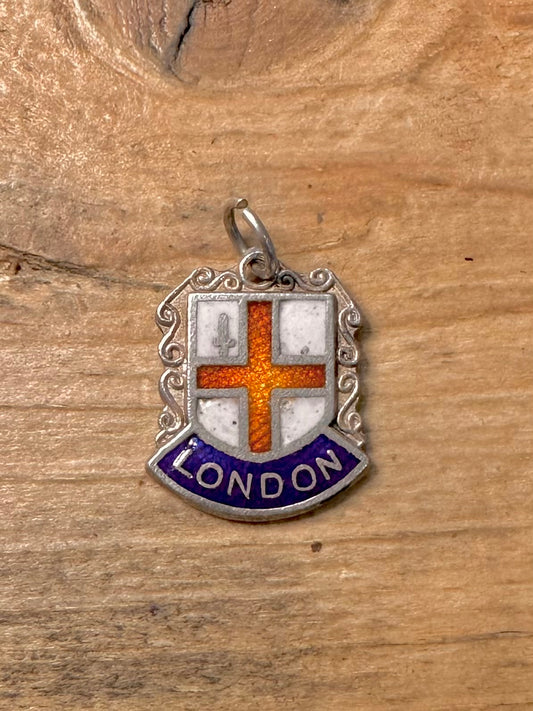Vintage London Enamel Crest 925 Silver Pendant