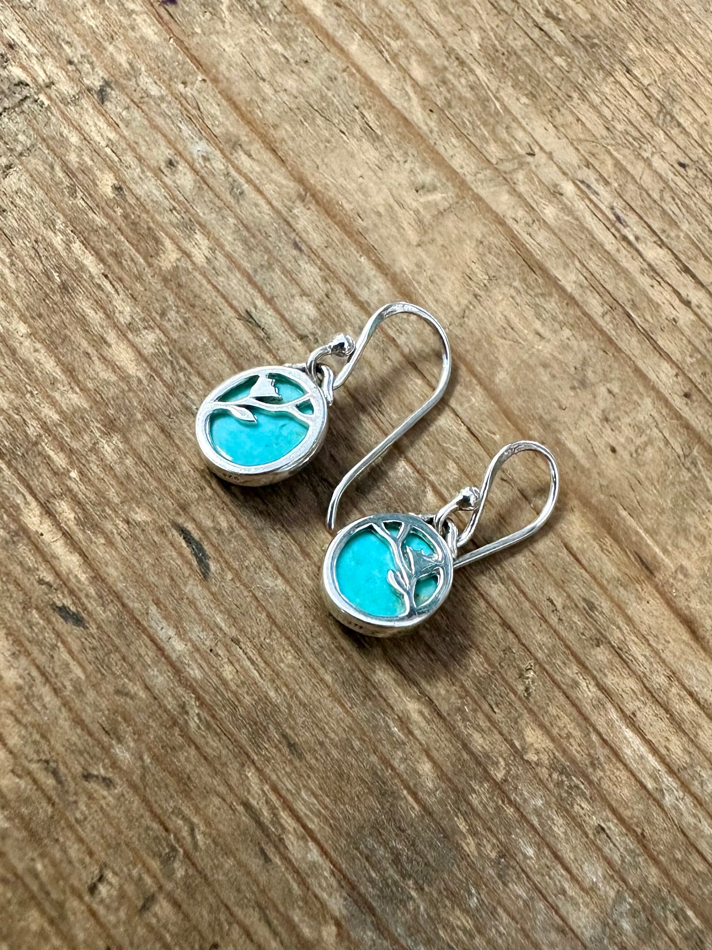 Modern Turquoise Floral 925 Silver Earrings