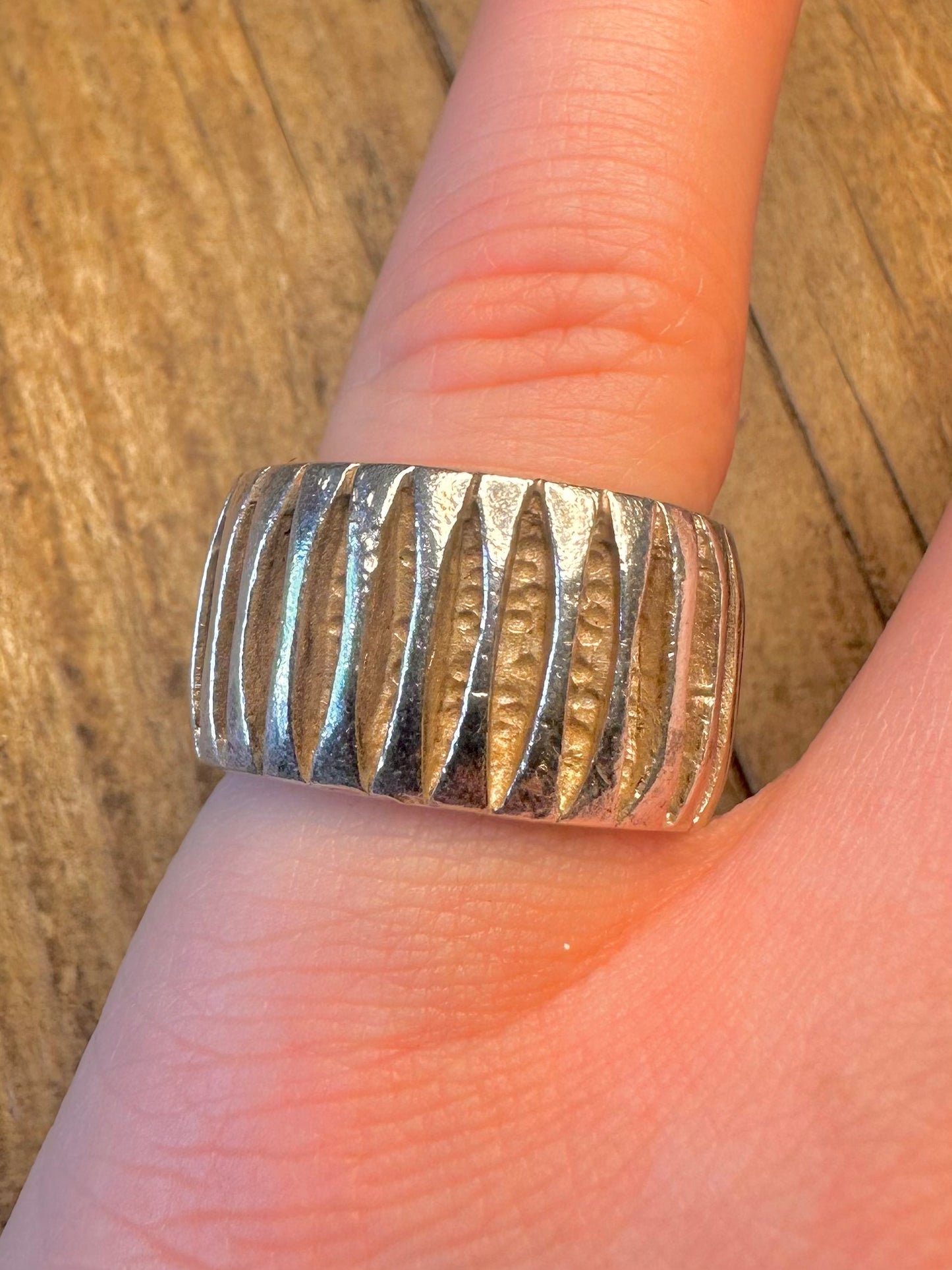 Chunky Heavy Textured Band 925 Sterling Silver Size O1/2 Ring