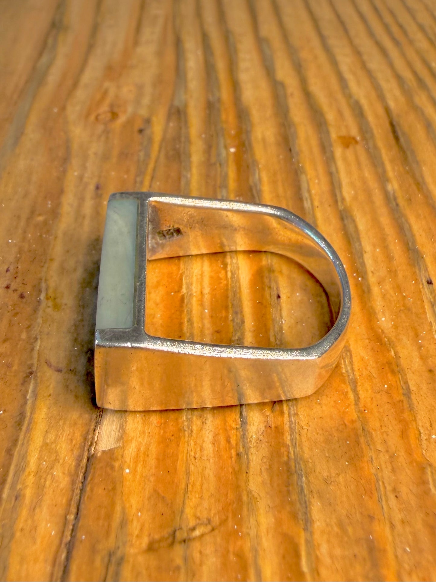 Modernist Mother of Pearl Rectangle 925 Sterling Silver Size Q1/2 Ring