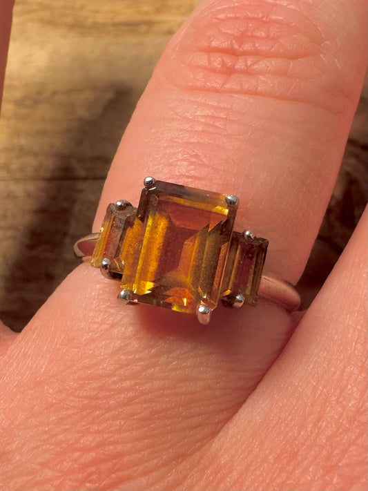 Vintage Orange Topaz 925 Silver Size P1/2 Ring