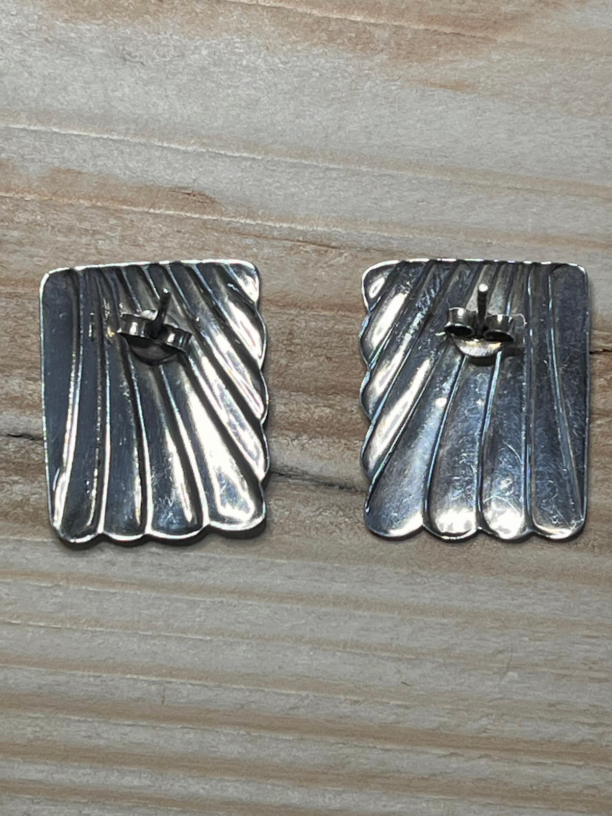 Square Pleated 925 Sterling Silver Stud Earrings