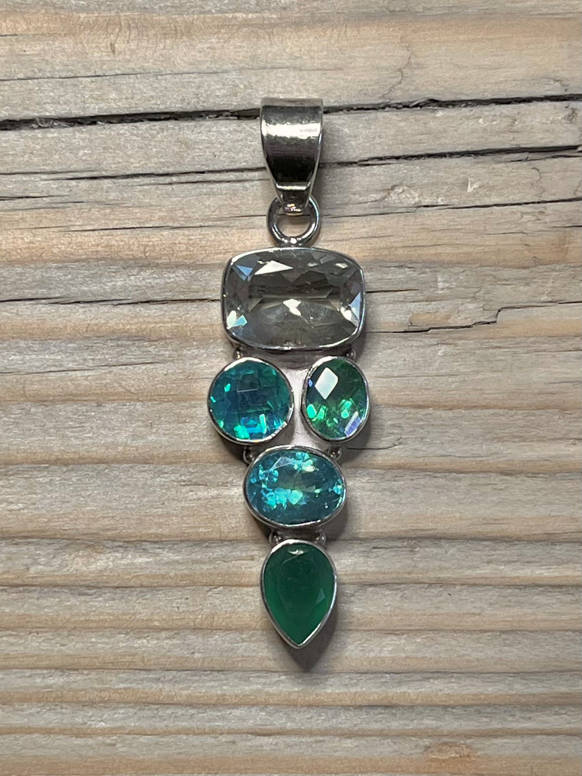 Multi Green Gemstone 925 Sterling Silver Pendant