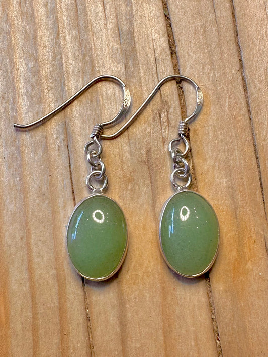 Modern Nephrite Oval 925 Silver Earrings