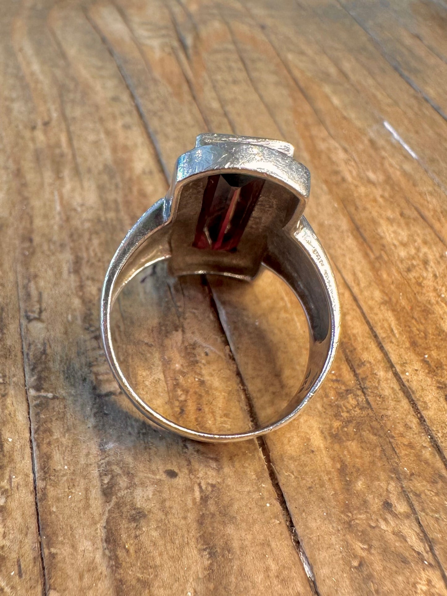Roter Rechteckring aus 925er Sterlingsilber, Größe R1/2