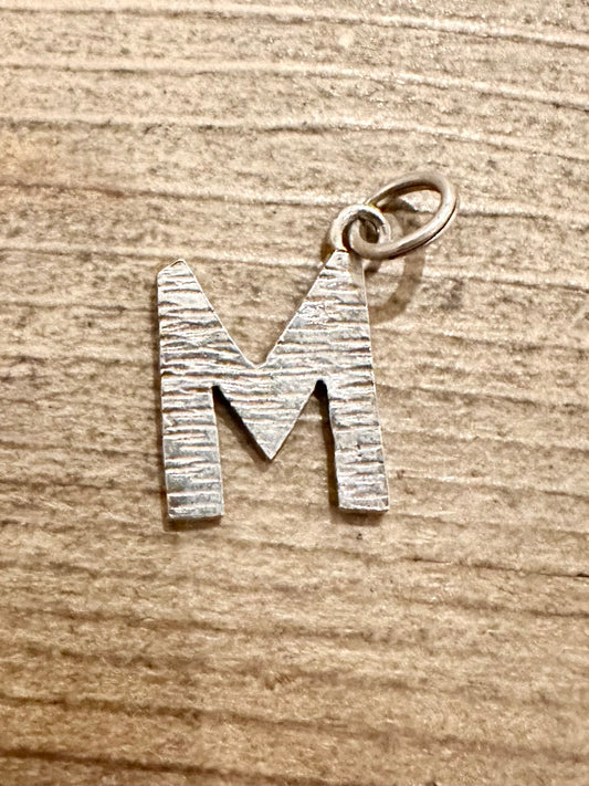 Vintage M Letter Bark Effect 925 Silver Pendant