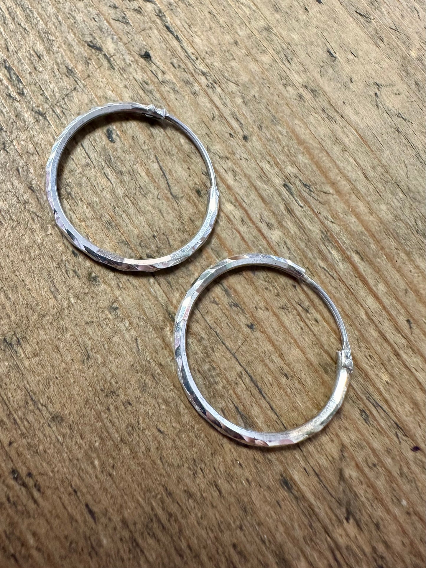 Vintage Textured Hoops 925 Silver Earrings