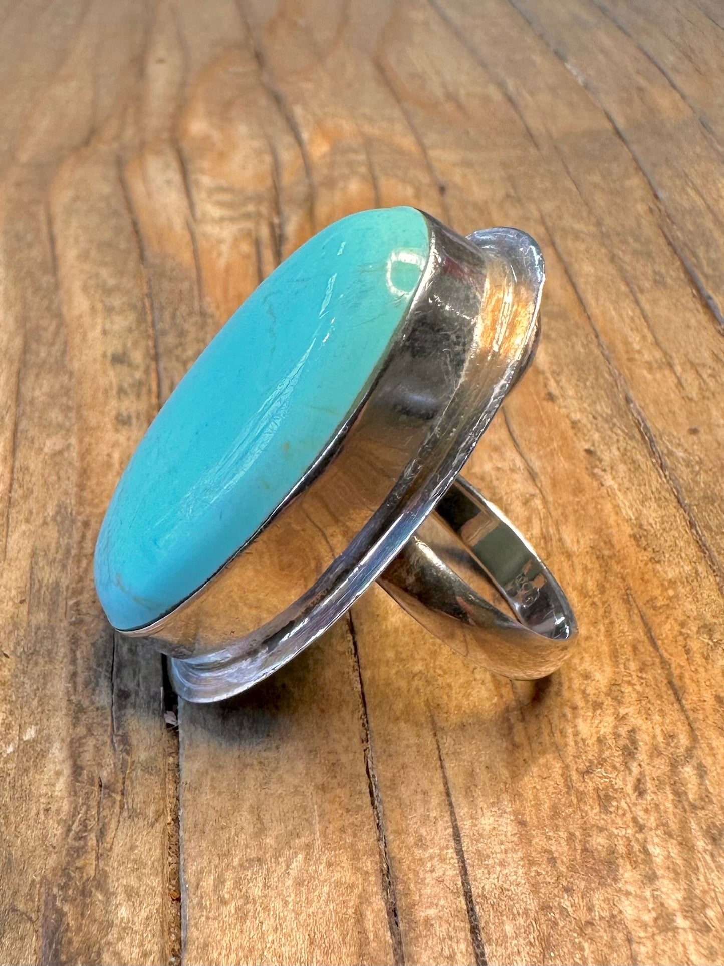 Ovaler Türkis, länglich, 925er Sterling Silber, Ringgröße N