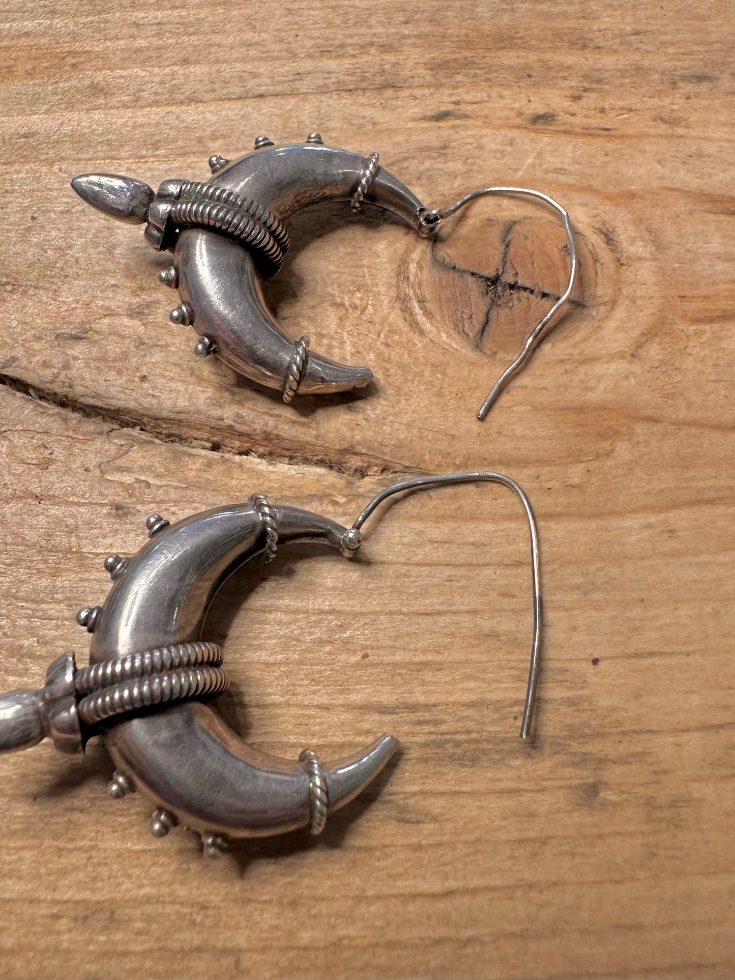 Vintage Chunky Spike Hoops 925 Silver Earrings