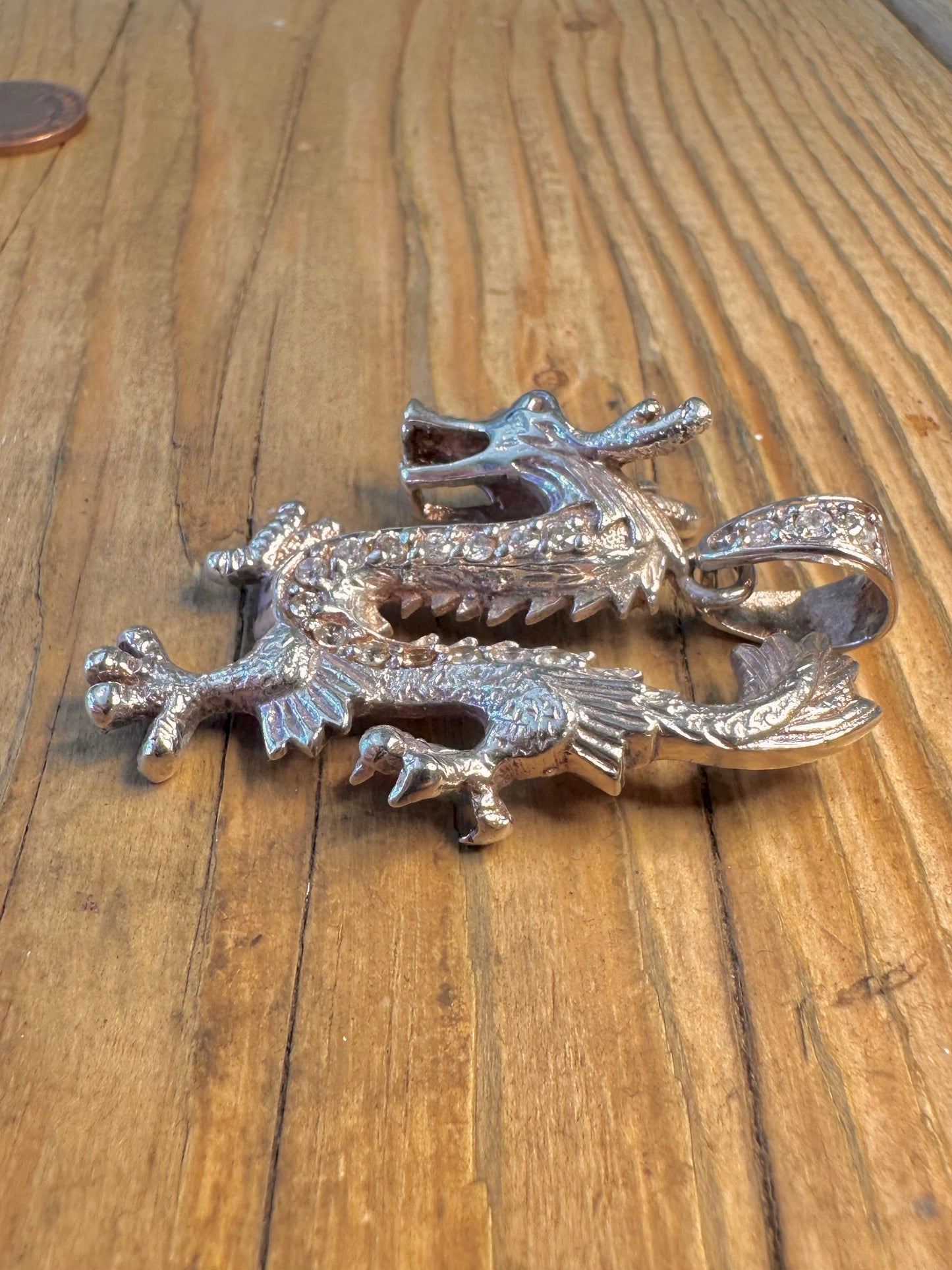 Large Dragon CZ White Stones 925 Sterling Silver Pendant