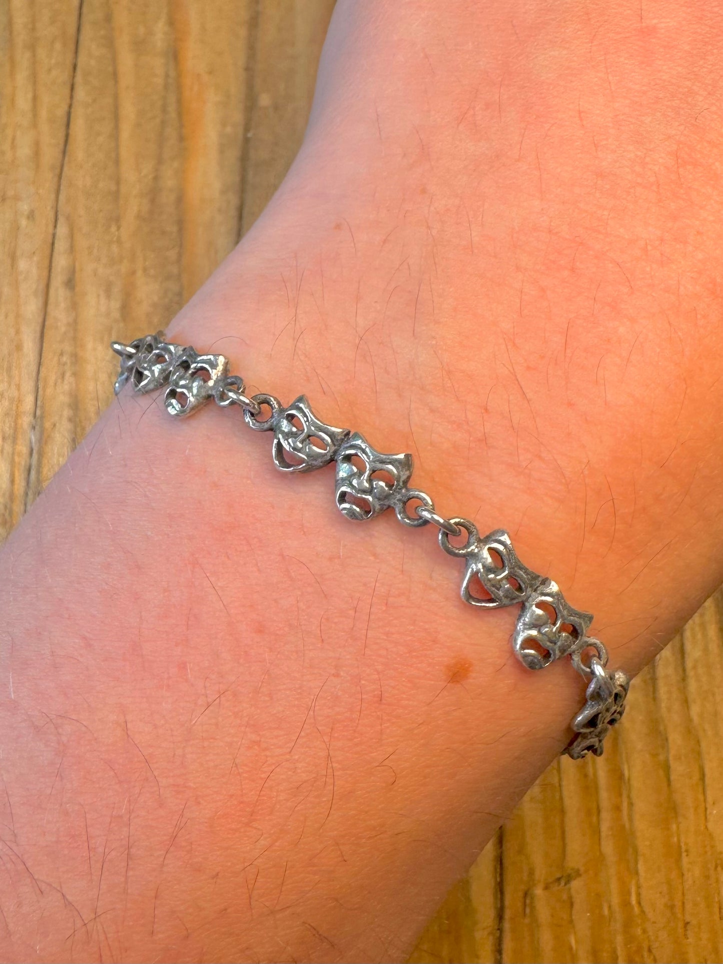 Comedy and Tragedy Link 925 Sterling Silver 7.5 to 8 inch Bracelet