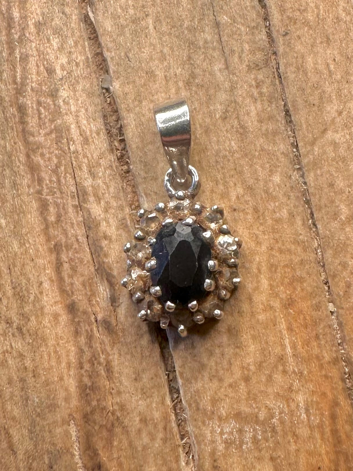 Vintage Dark Blue and White Stones 925 Sterling Silver Pendant