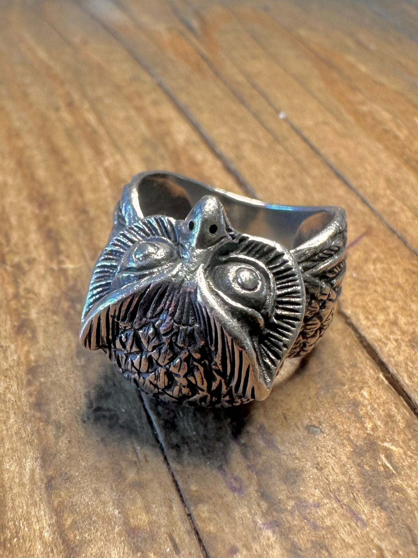 Oxidised Intricate Owl 925 Sterling Silver Size L1/2 Ring