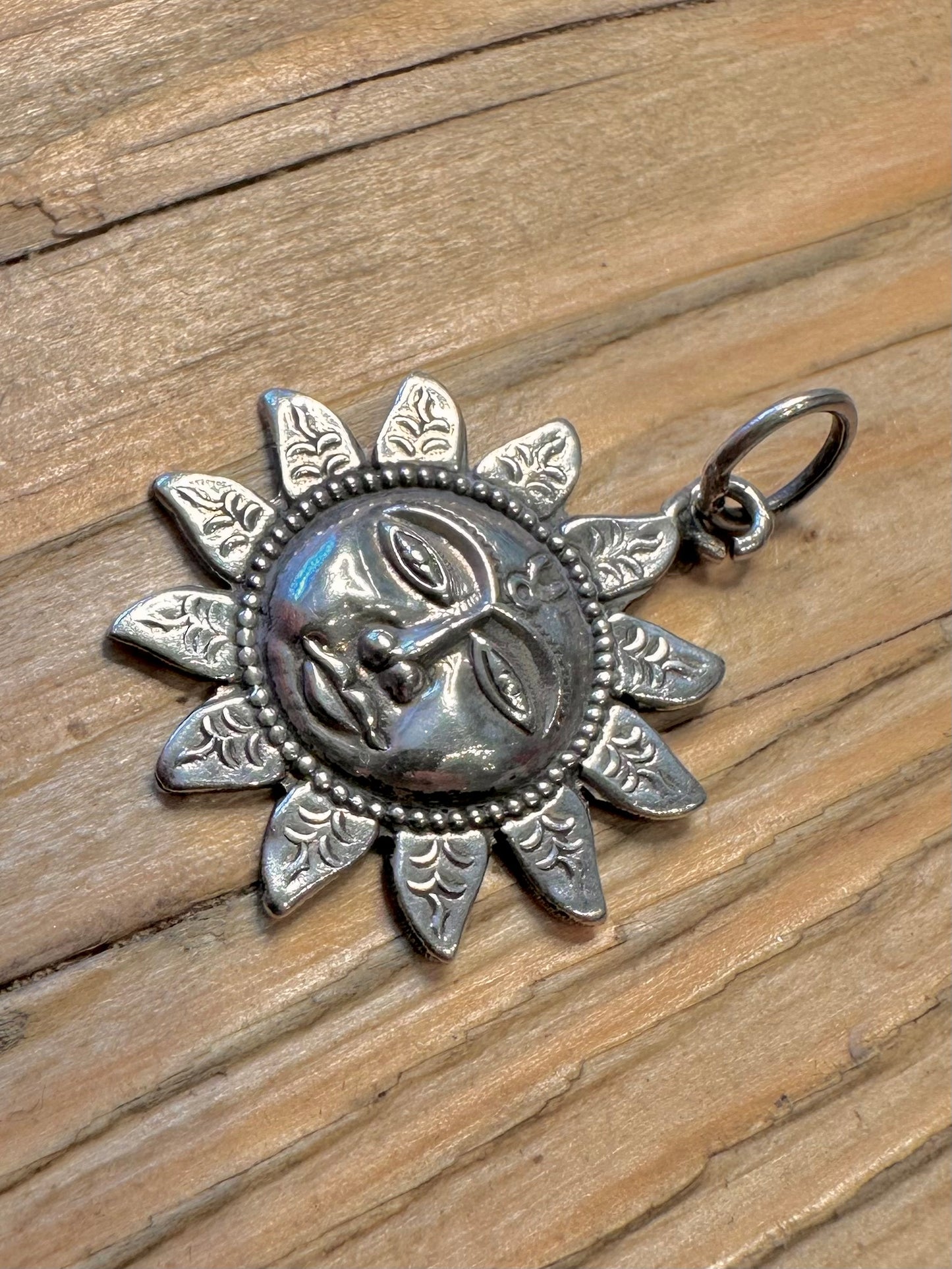 Vintage Sun Face 925 Sterling Silver Pendant