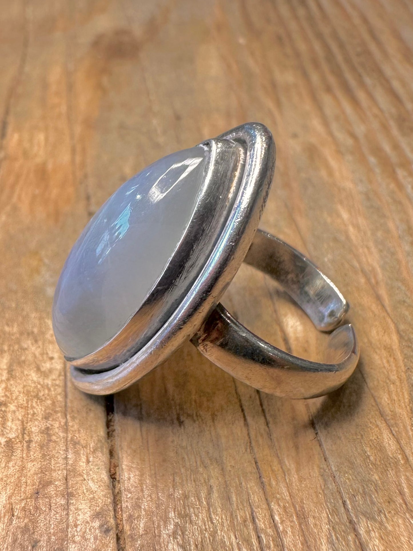 Vintage Moonstone Marquise Shaped 925 Sterling Silver Adjustable Size L1/2 Ring