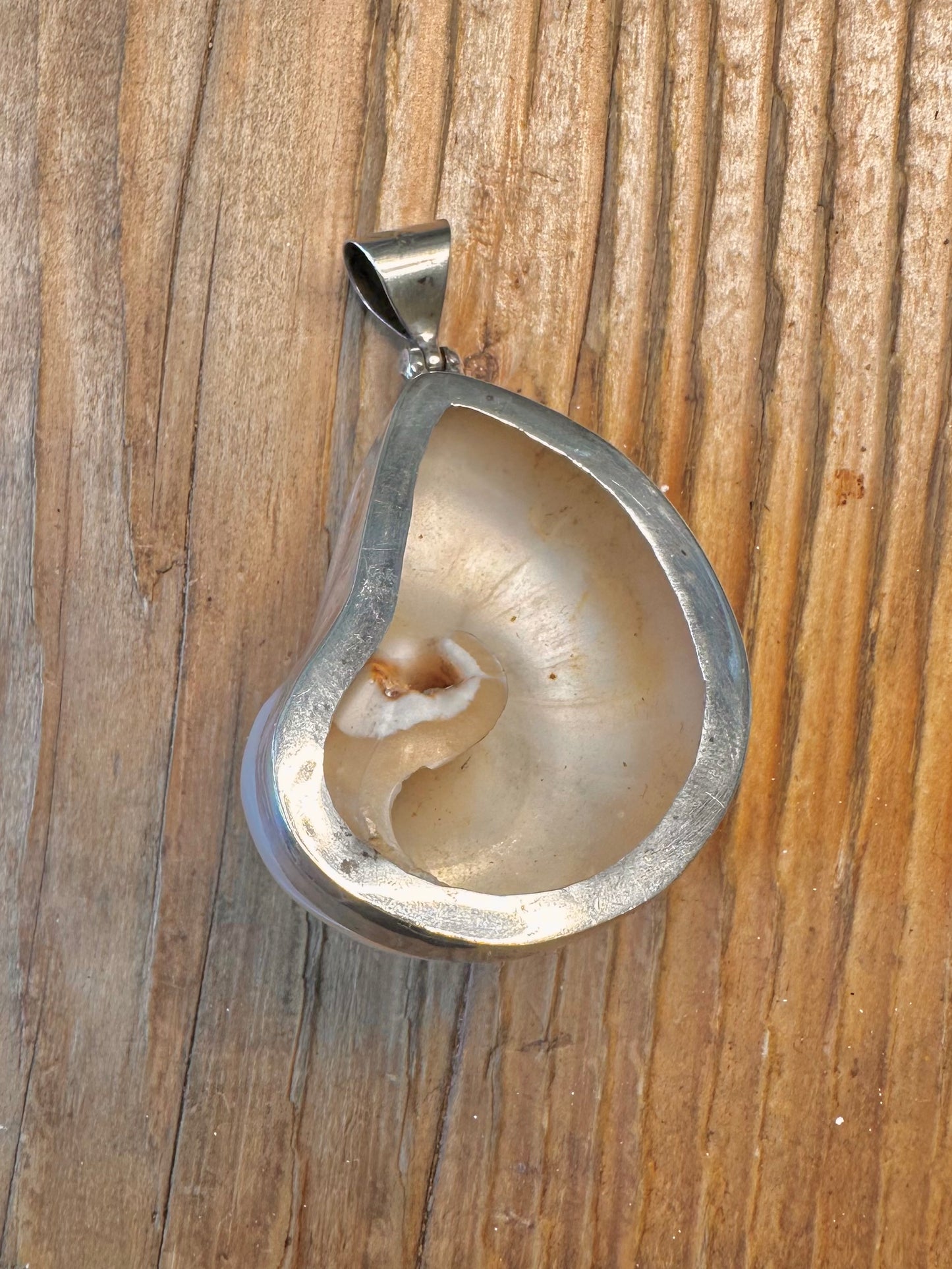 Large Natural Mother of Pearl Spiral Shell 925 Sterling Silver Pendant