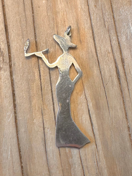 Vintage Smoking Lady 925 Silver Pendant