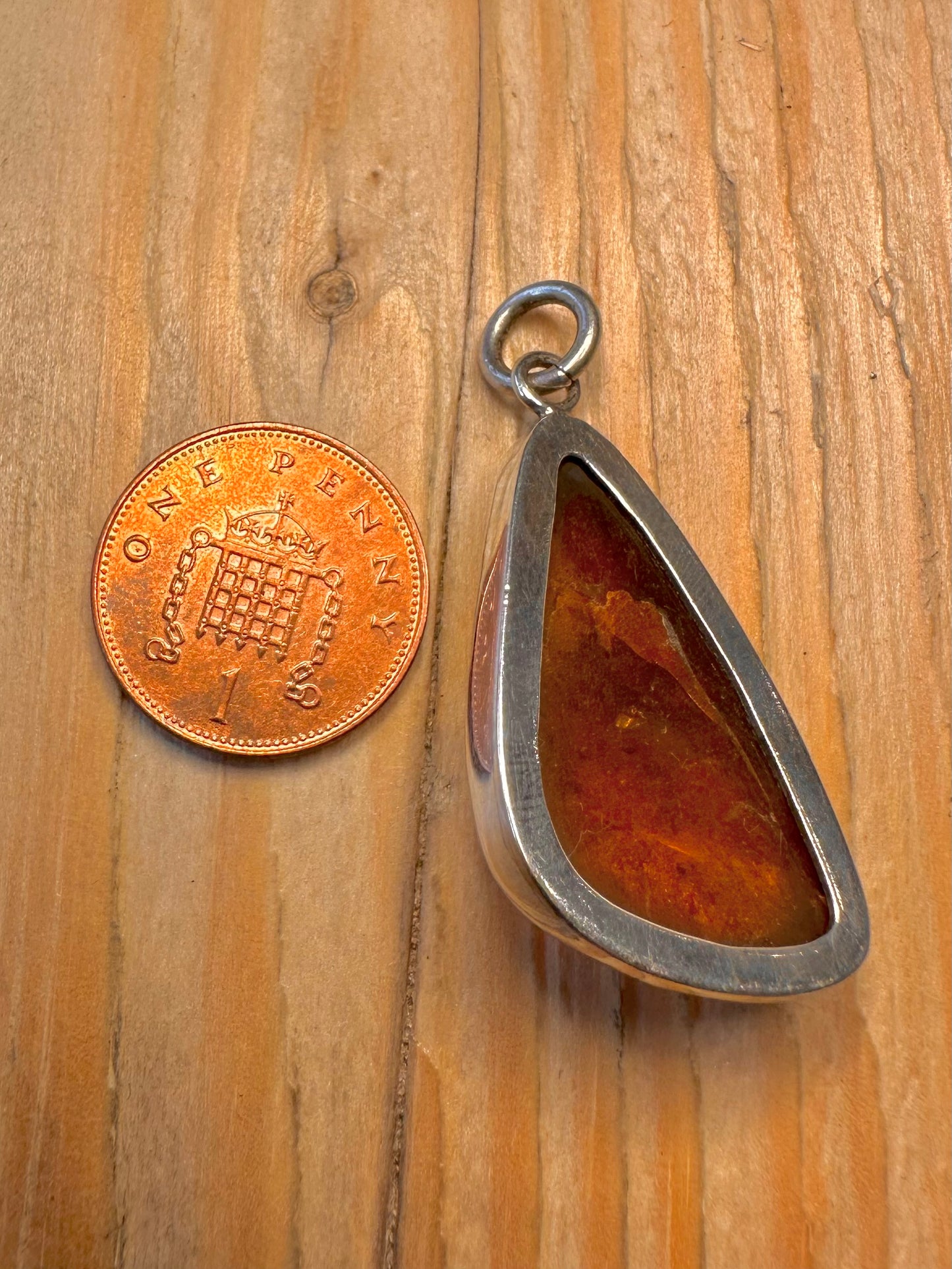 Vintage Abstract Amber 925 Silver Pendant