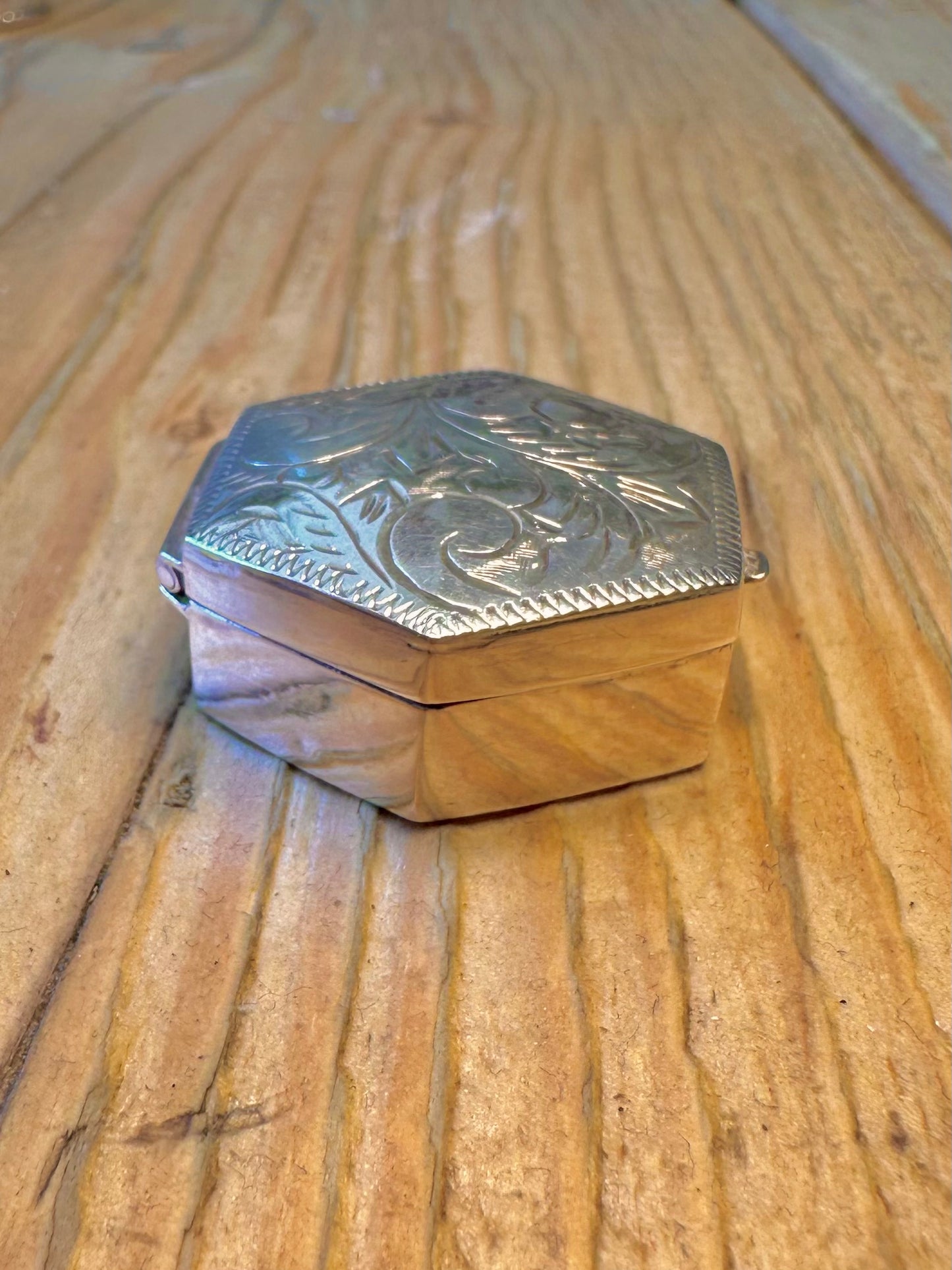 Engraved 1981 Hexagon Pill Box 925 Sterling Silver Collectable