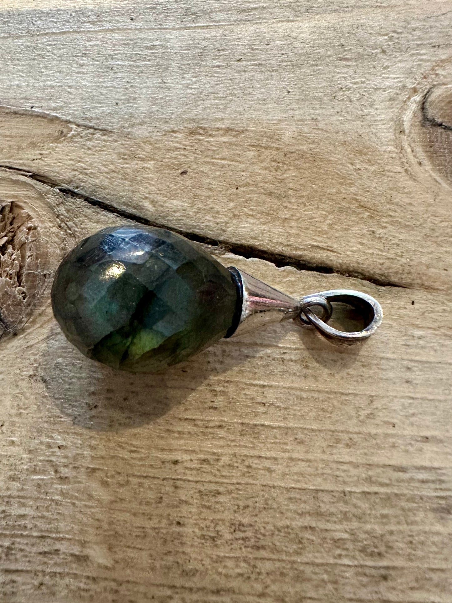 Modernist Faceted Labradorite 925 Silver Pendant